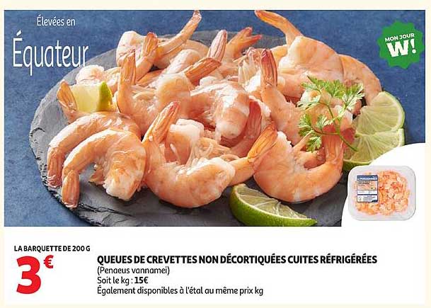 QUEUES DE CREVETTES NON DÉCORTIQUÉES CUITES RÉFRIGÉRÉES