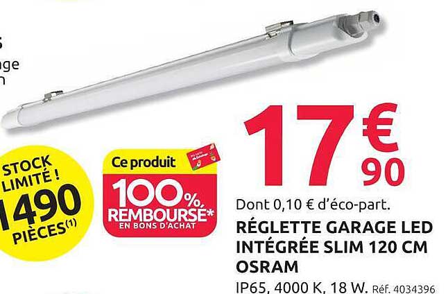 RÉGLETTE GARAGE LED INTÉGRÉE SLIM 120 CM OSRAM
