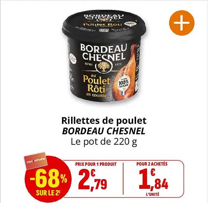 Rillettes de poulet BORDEAU CHESNEL Le pot de 220 g