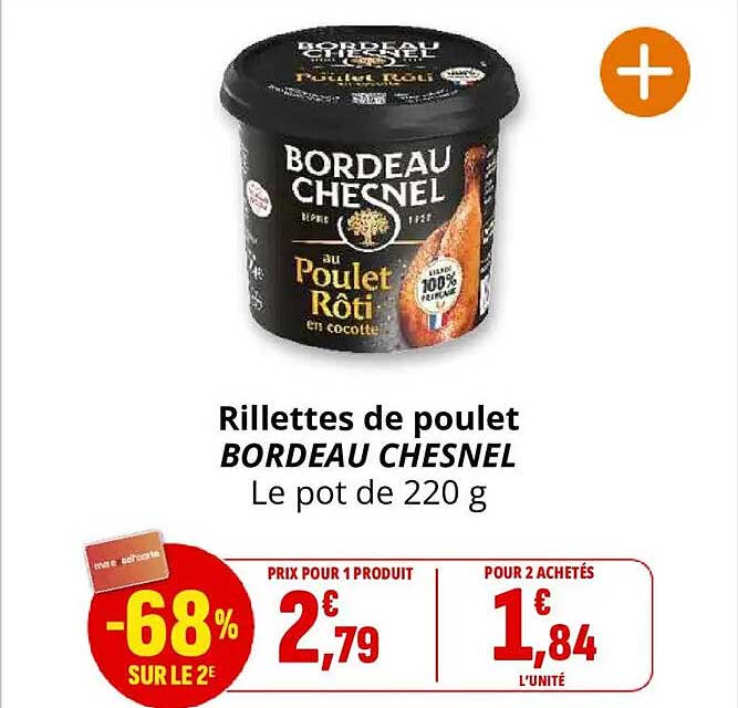 Rillettes de poulet BORDEAU CHESNEL Le pot de 220 g
