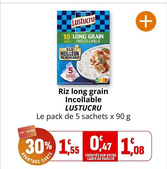 Riz long grain Incollable LUSTUCRU Le pack de 5 sachets x 90 g