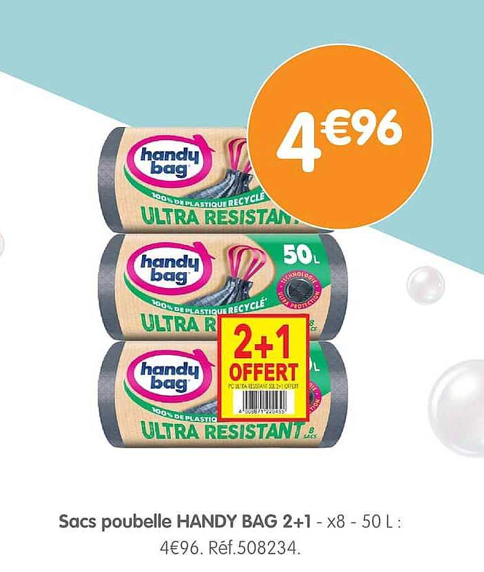 Sacs poubelle HANDY BAG 2+1 - x8 - 50 L