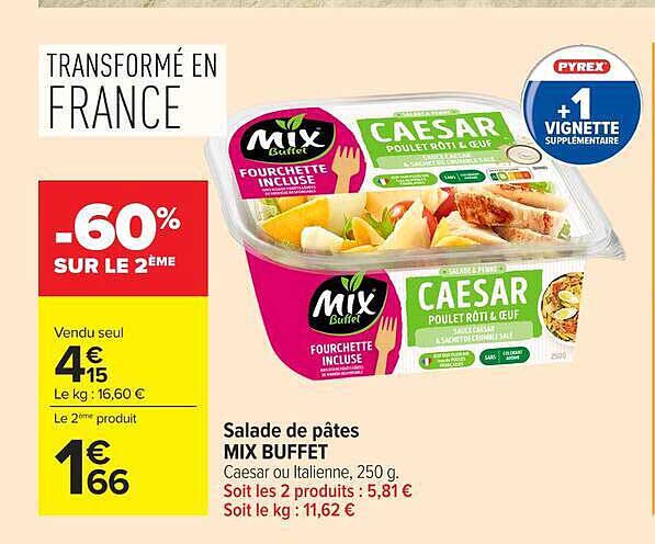 Salade de pâtes MIX BUFFET Caesar ou Italienne, 250 g
