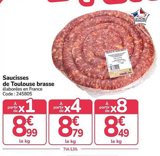 Saucisses de Toulouse brasse élaborées en France
