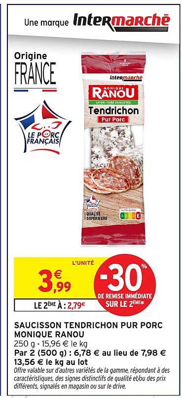 SAUCISSON TENDRICHON PUR PORC MONIQUE RANOU
