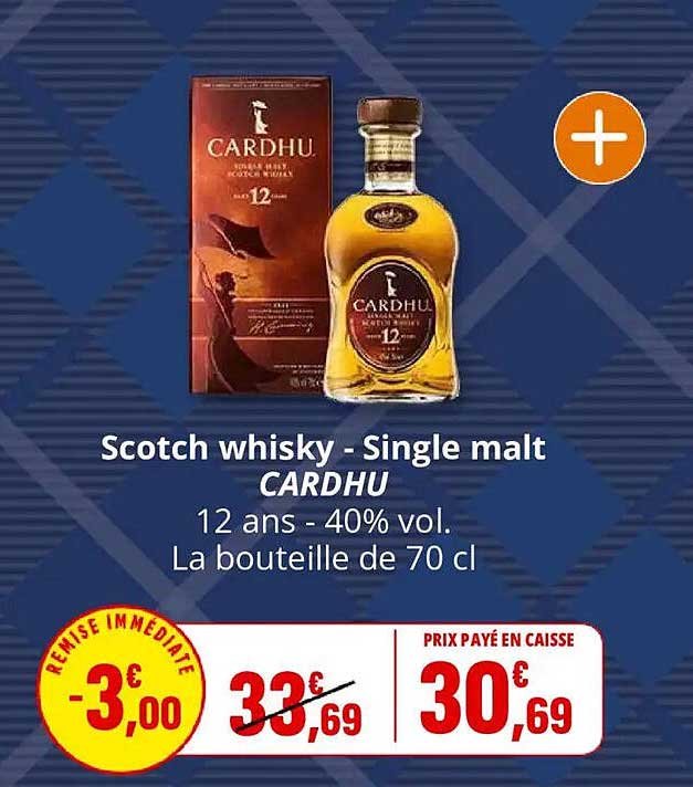 Scotch whisky - Single malt CARDHU 12 ans - 40% vol. La bouteille de 70 cl