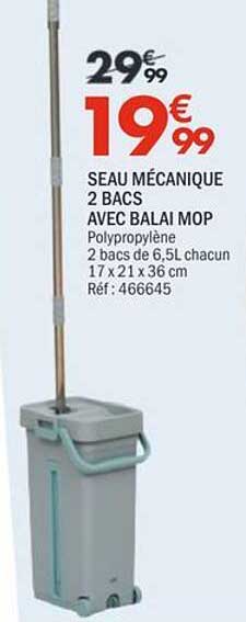 SEAU MÉCANIQUE 2 BACS AVEC BALAI MOP