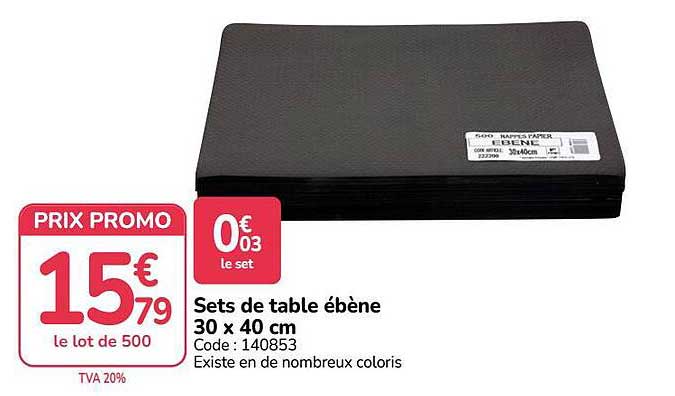 Sets de table ébène 30 x 40 cm