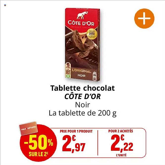 Tablette chocolat CÔTE D'OR Noir La tablette de 200 g