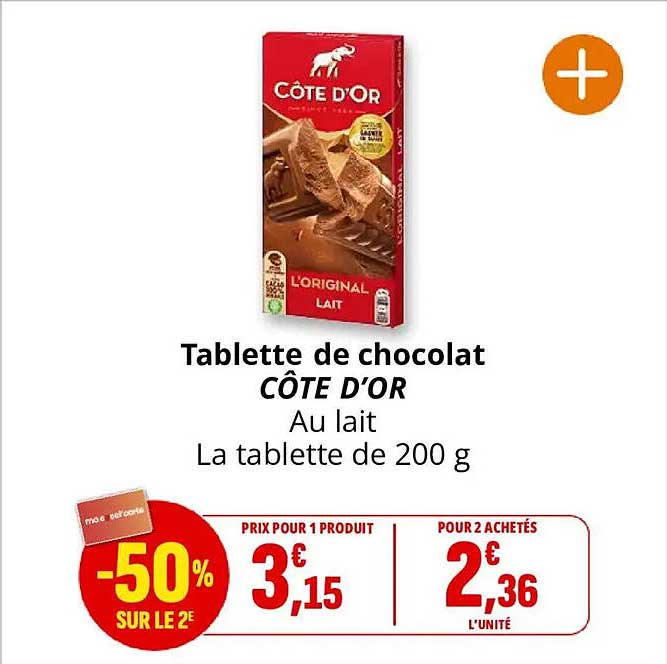 Tablette de chocolat CÔTE D'OR Au lait La tablette de 200 g