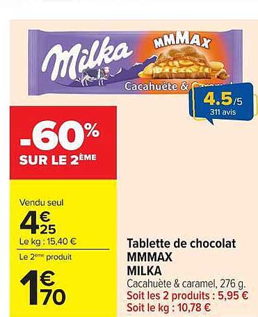 Tablette de chocolat MMMAX MILKA Cacahuète & caramel, 276 g.