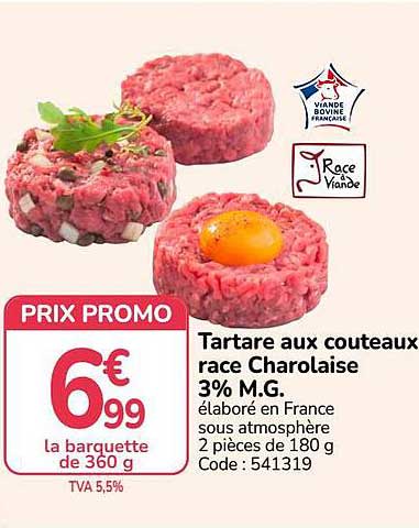 Tartare aux couteaux race Charolaise 3% M.G.