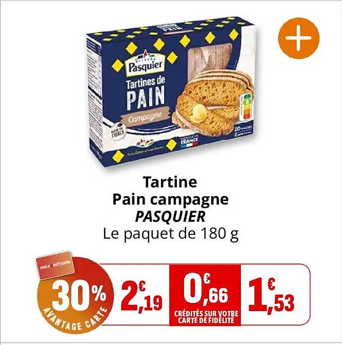 Tartine Pain campagne PASQUIER Le paquet de 180 g