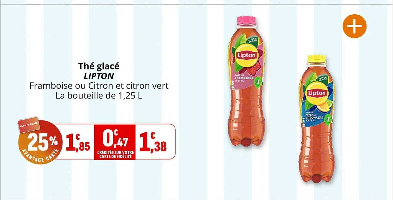 Thé glacé LIPTON Framboise ou Citron et citron vert La bouteille de 1,25 L
