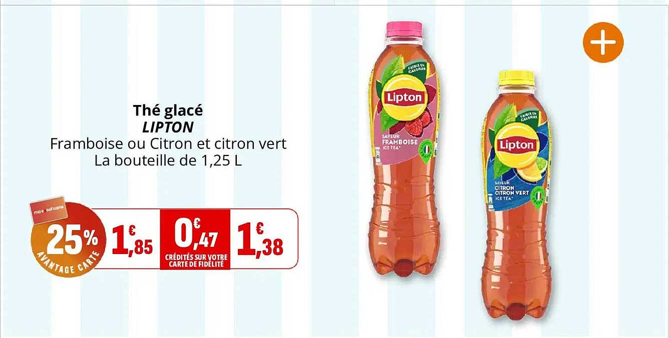 Thé glacé LIPTON Framboise ou Citron et citron vert La bouteille de 1,25 L