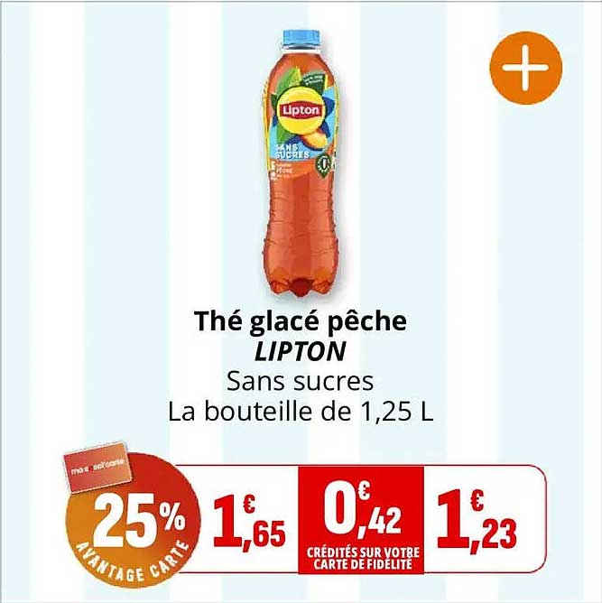 Thé glacé pêche LIPTON Sans sucres La bouteille de 1,25 L