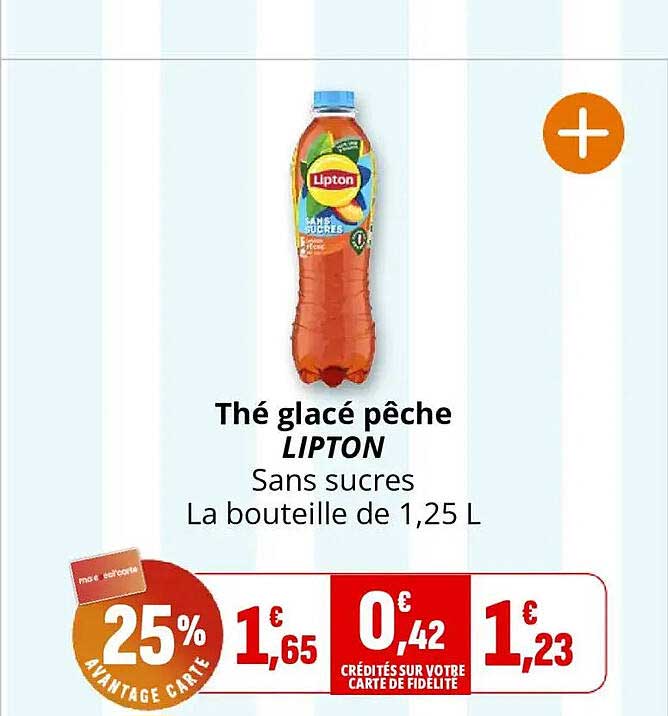 Thé glacé pêche LIPTON Sans sucres La bouteille de 1,25 L