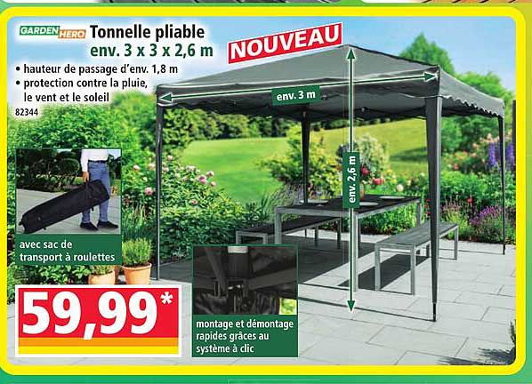 Tonnelle pliable env. 3 x 3 x 2,6 m