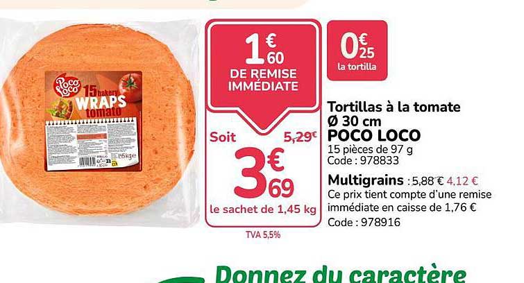 Tortillas à la tomate Ø 30 cm POCO LOCO 15 pièces de 97 g