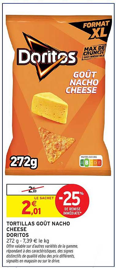 TORTILLAS GOÛT NACHO CHEESE DORITOS