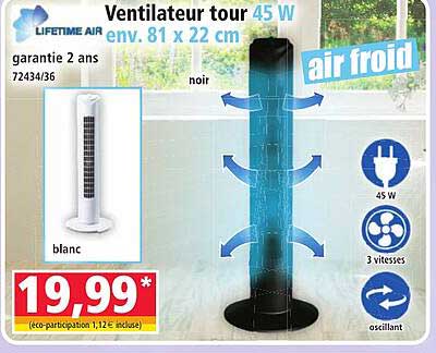 Ventilateur tour 45 W env. 81 x 22 cm