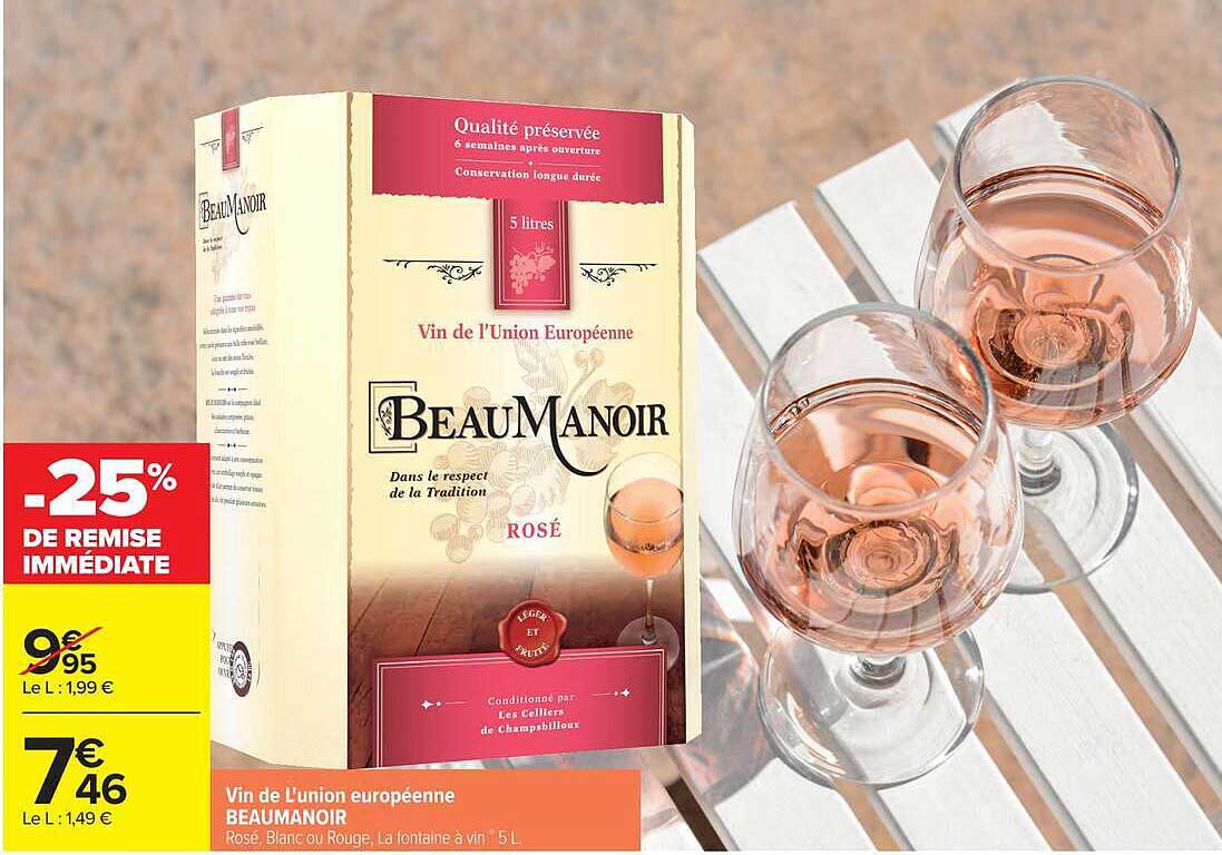 Vin de l'Union européenne BEAUMANOIR Rosé, Blanc ou Rouge, La fontaine à vin 5 L.