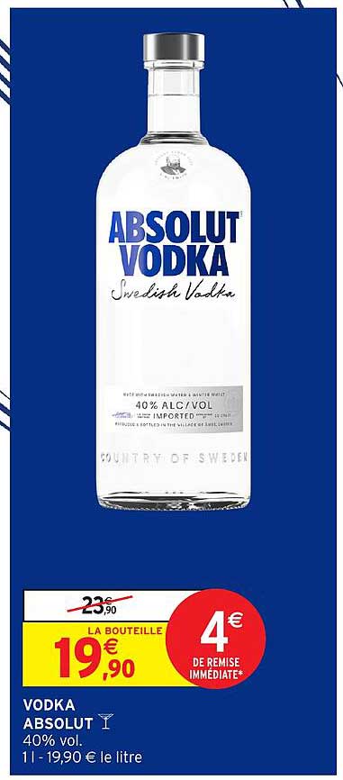 VODKA ABSOLUT 40% vol. 1 l - 19,90 € le litre