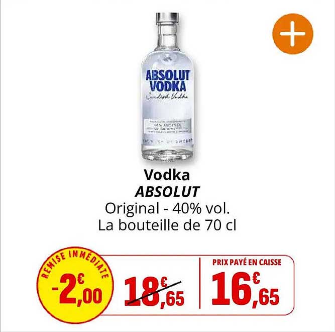 Vodka ABSOLUT Original - 40% vol. La bouteille de 70 cl