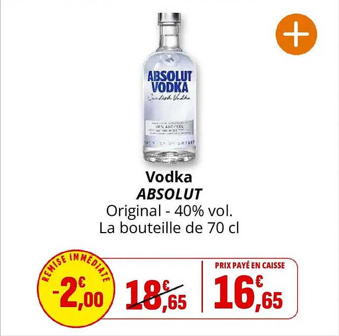Vodka ABSOLUT Original - 40% vol. La bouteille de 70 cl