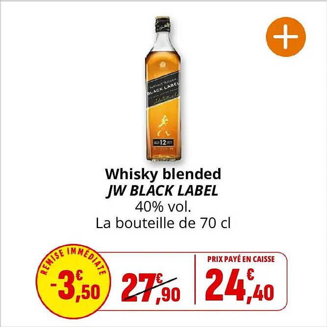 Whisky blended JW BLACK LABEL 40% vol. La bouteille de 70 cl