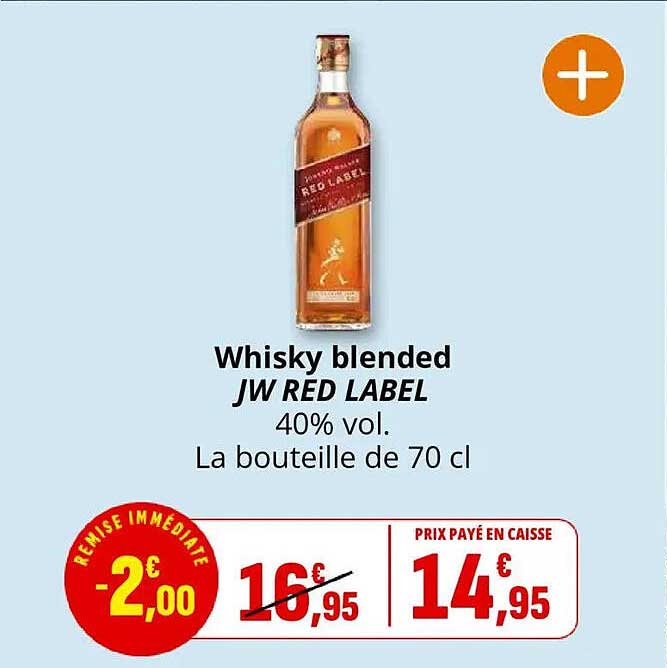 Whisky blended JW RED LABEL 40% vol. La bouteille de 70 cl