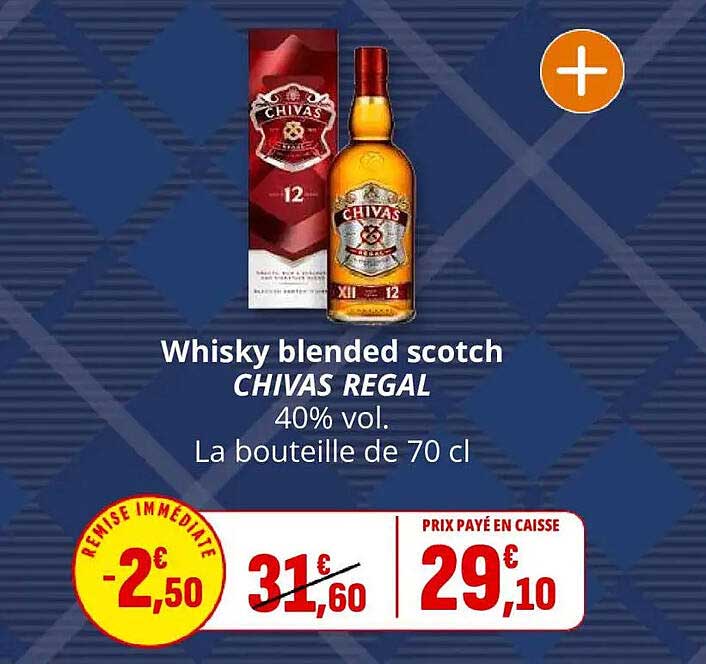 Whisky blended scotch CHIVAS REGAL 40% vol. La bouteille de 70 cl