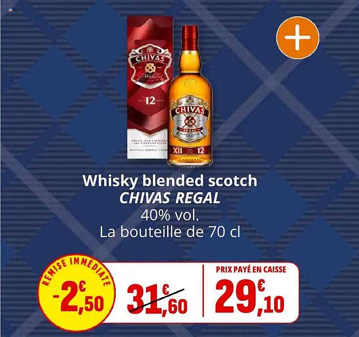 Whisky blended scotch CHIVAS REGAL 40% vol. La bouteille de 70 cl