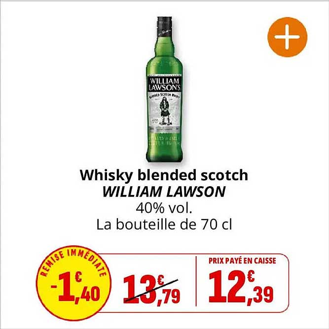 Whisky blended scotch WILLIAM LAWSON 40% vol. La bouteille de 70 cl