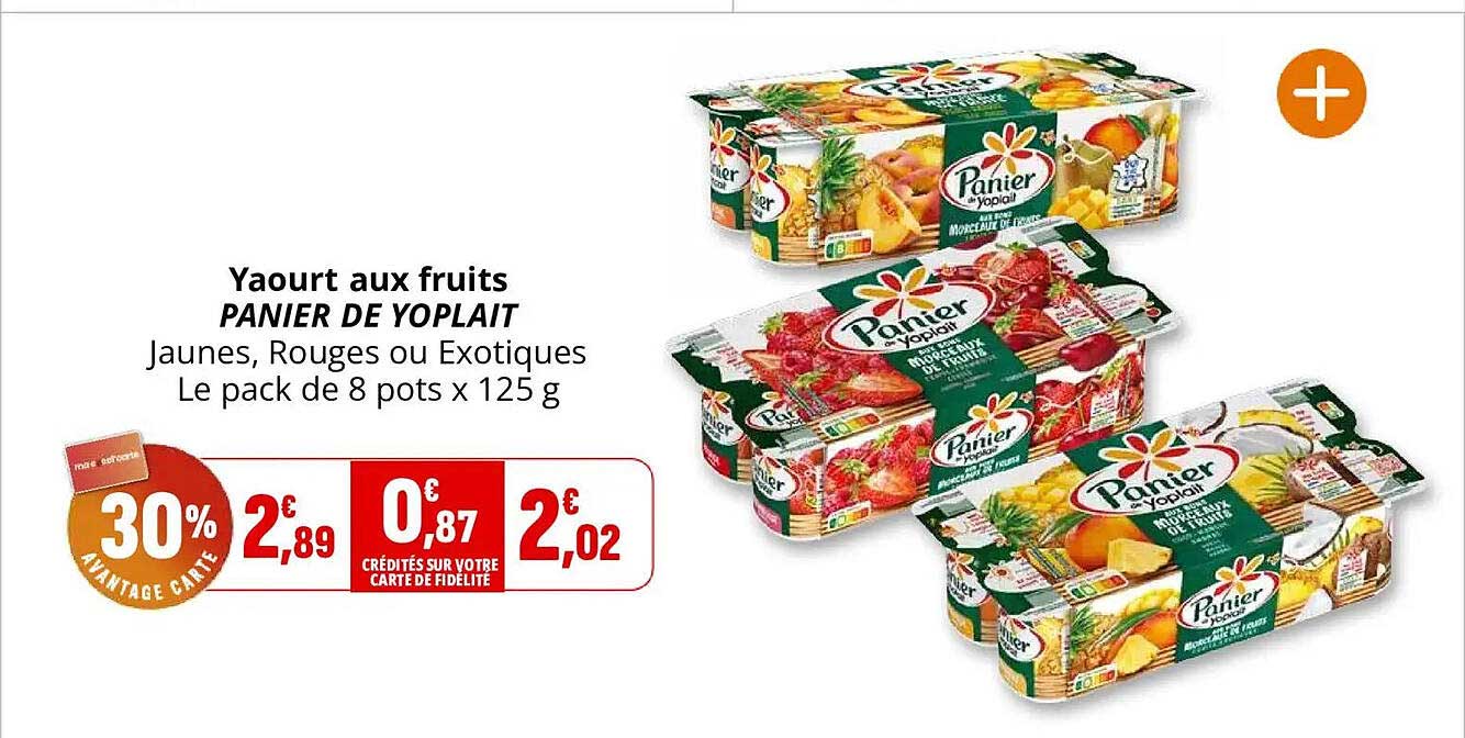 Yaourt aux fruits PANIER DE YOPLAIT Jaunes, Rouges ou Exotiques Le pack de 8 pots x 125 g