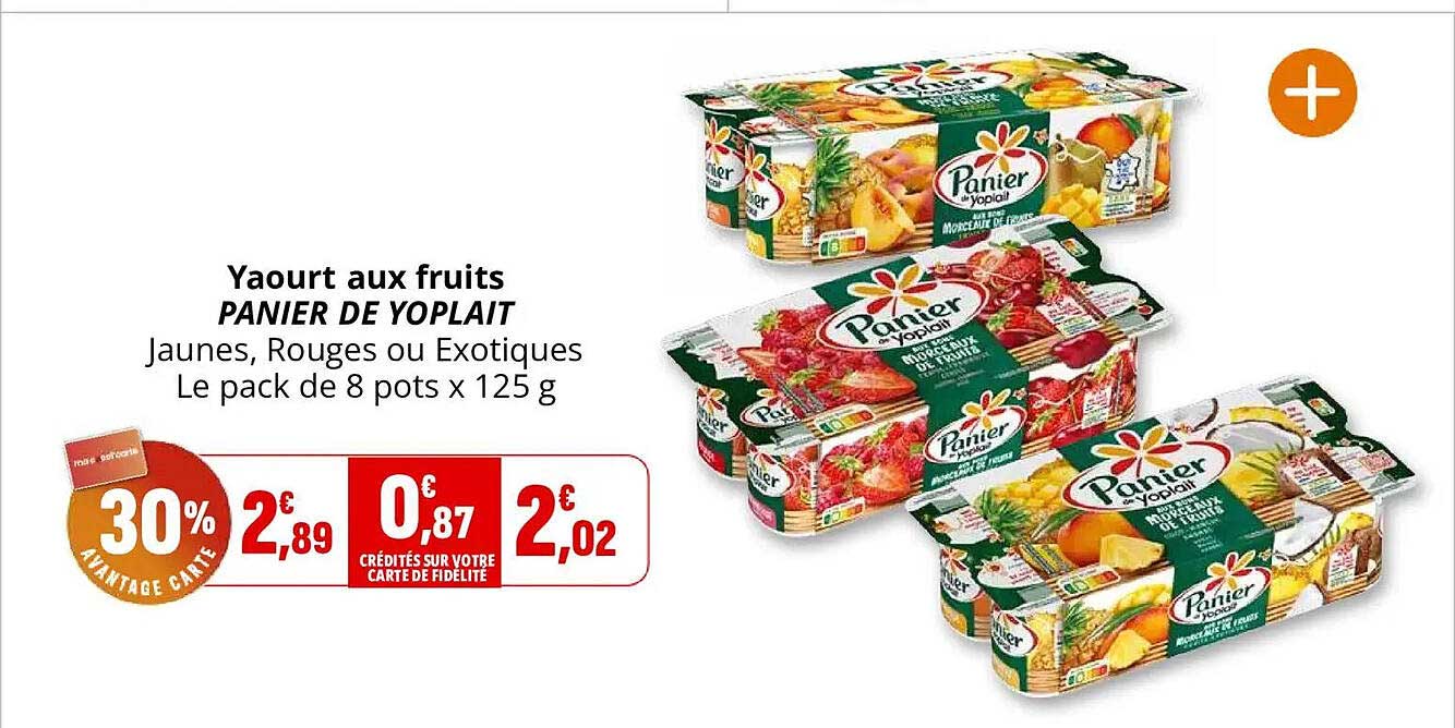 Yaourt aux fruits PANIER DE YOPLAIT Jaunes, Rouges ou Exotiques Le pack de 8 pots x 125 g