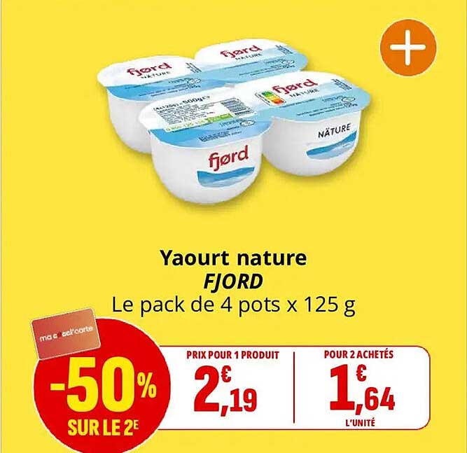 Yaourt nature FJORD Le pack de 4 pots x 125 g