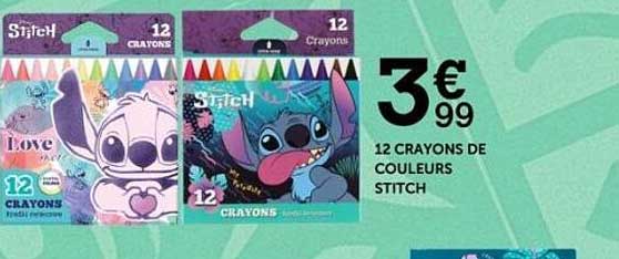 12 CRAYONS DE COULEURS STITCH