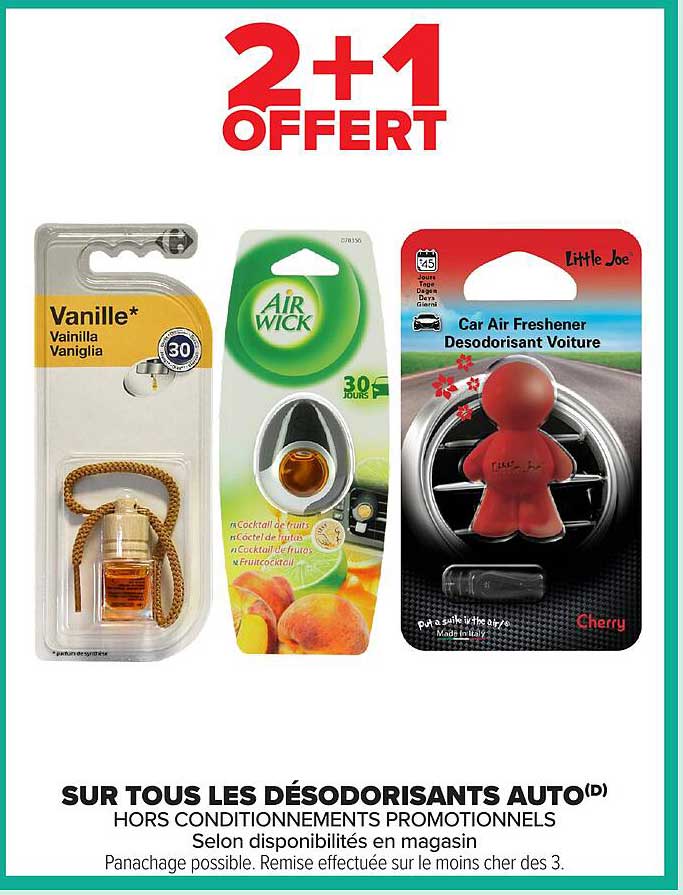 2+1 OFFERT SUR TOUS LES DÉODORISANTS AUTO(D)