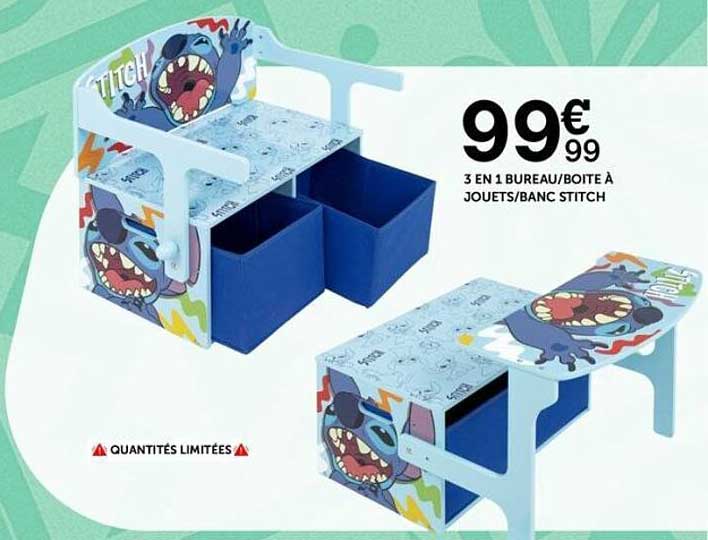 3 EN 1 BUREAU/BOITE À JOUETS/BANC STITCH