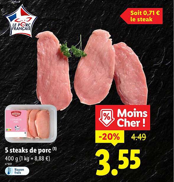 5 steaks de porc