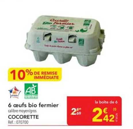 6 œufs bio fermier calibre moyen/gros - COCORETTE