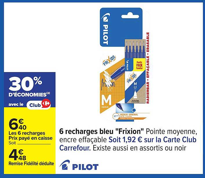 6 recharges bleu "Frixion" Pointe moyenne, encre effaçable