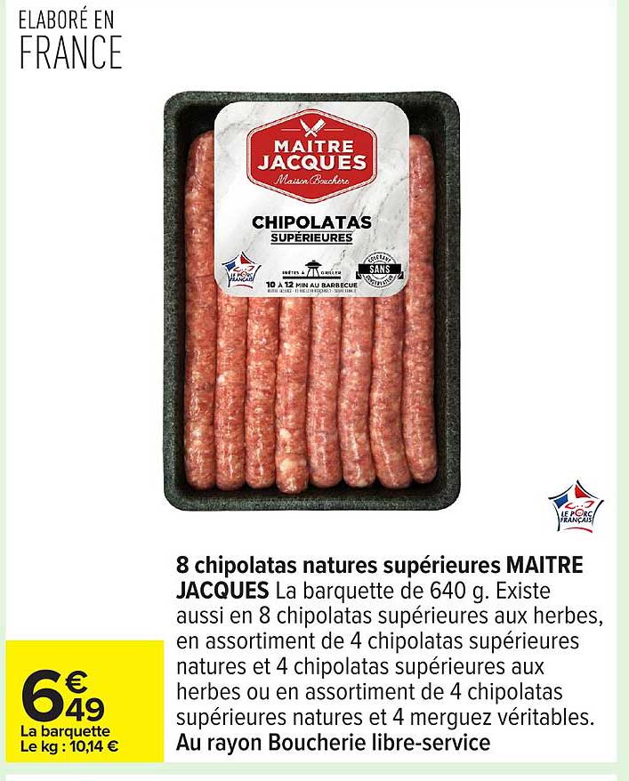 8 chipolatas natures supérieures MAITRE JACQUES