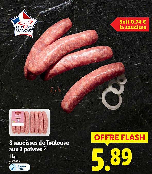 8 saucisses de Toulouse aux 3 poivres