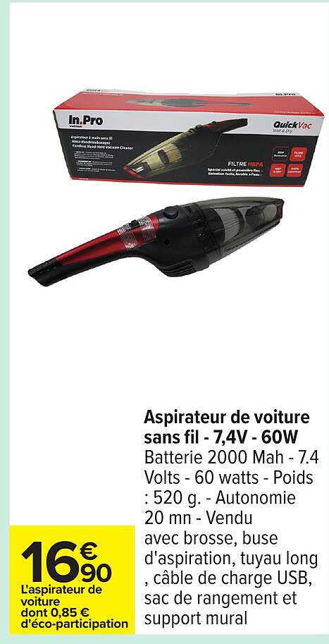 Aspirateur de voiture sans fil - 7,4V - 60W