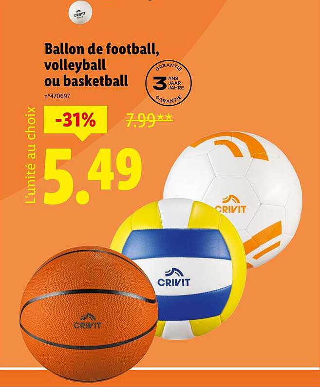 Ballon de football, volleyball ou basketball