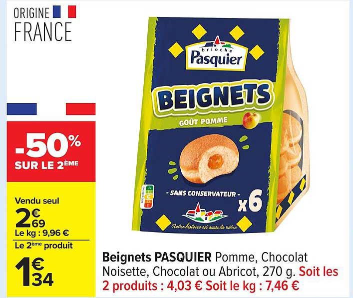 Beignets PASQUIER Pomme, Chocolat Noisette, Chocolat ou Abricot, 270 g