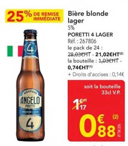 Bière blonde lager 5% PORETTI 4 LAGER