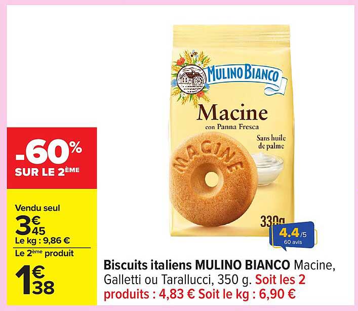 Biscuits italiens MULINO BIANCO Macine, Galletti ou Tarallucci, 350 g.